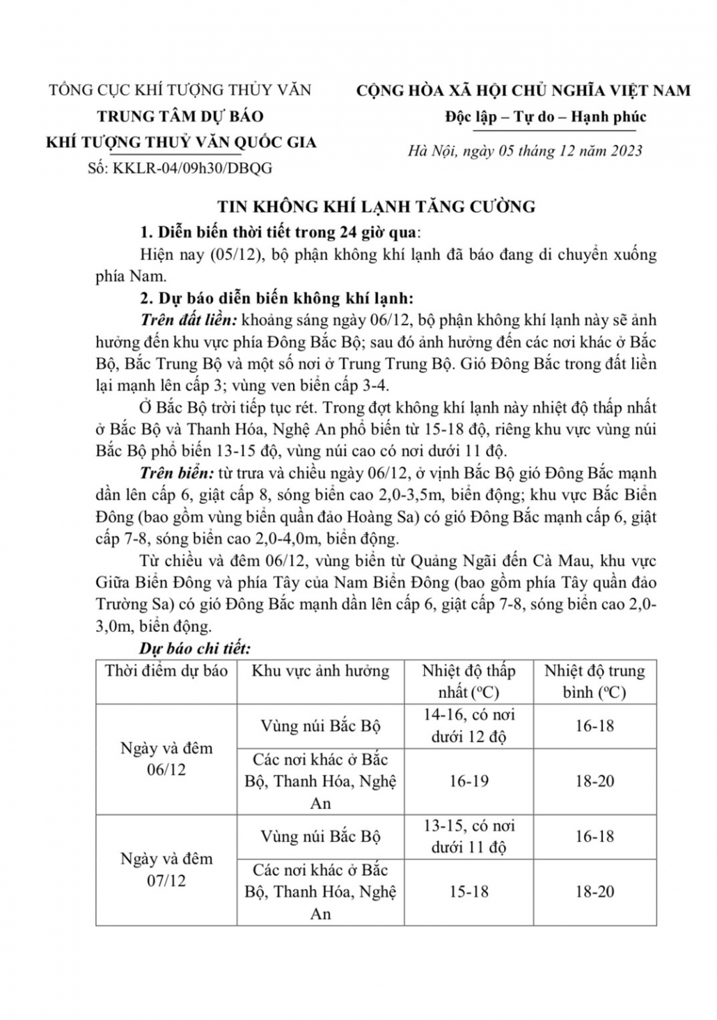 Không khí lạnh tăng cường, vùng núi cao có nơi dưới 11 độ