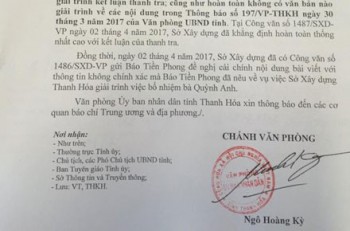 Tỉnh Thanh Hoá nói “Sở Xây dựng thống nhất cao với kết luận thanh tra“