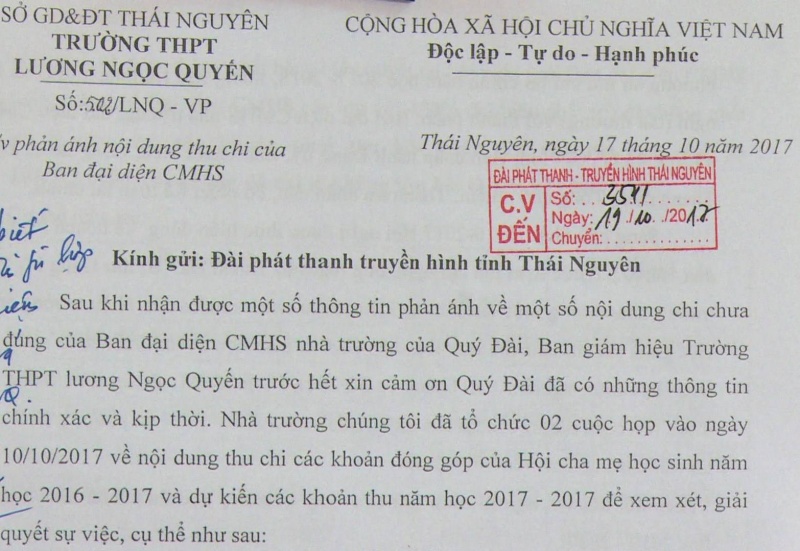 Tiếp thu, giải quyết vấn đề báo chí nêu tại trường THPT Lương Ngọc Quyến