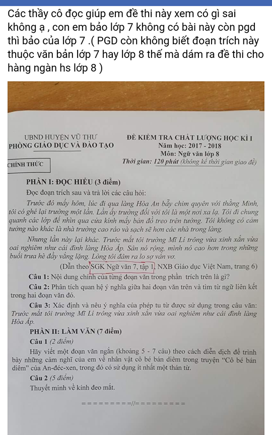 sai sot de thi ngu van lop 8 o thai binh lanh dao phong giao duc xin nhan loi