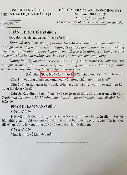 sai sot de thi ngu van lop 8 o thai binh lanh dao phong giao duc xin nhan loi