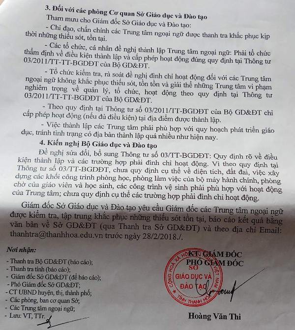 thanh hoa dinh chi nhieu trung tam ngoai ngu hoat dong khong phep