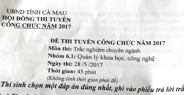 Truy trách nhiệm vụ lộ đề thi công chức tại Cà Mau