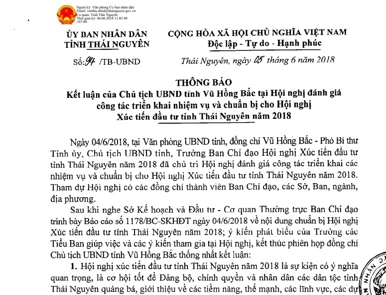 Kết luận của Chủ tịch UBND tỉnh tại Hội nghị đánh giá công tác triển khai nhiệm vụ và chuẩn bị cho Hội nghị Xúc tiến đầu tư tỉnh