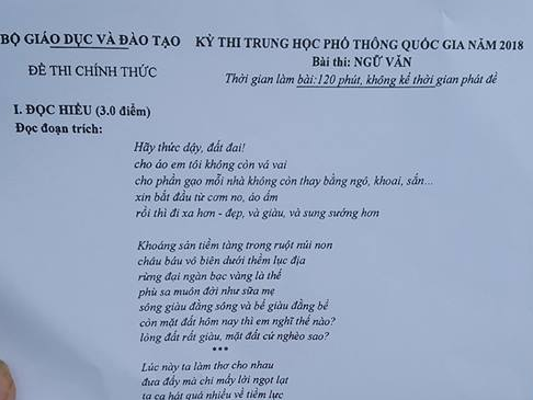 Đề thi Ngữ văn THPT quốc gia 2018 hỏi về 