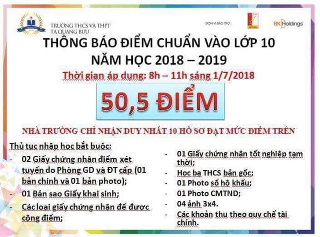 diem chuan lop 10 nhay mua tu 46 len 505 trong 2 ngay so gdampdt noi gi