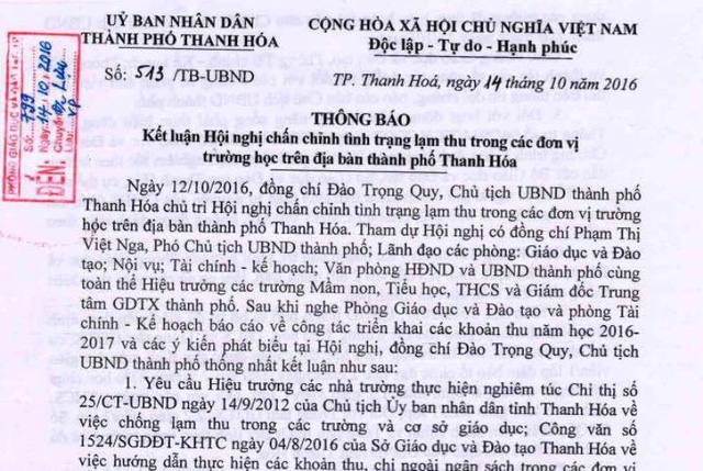 hang chuc truong hoc tra lai tien cho phu huynh