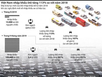 [Infographics] Việt Nam nhập khẩu ôtô tăng 113% so với năm 2018