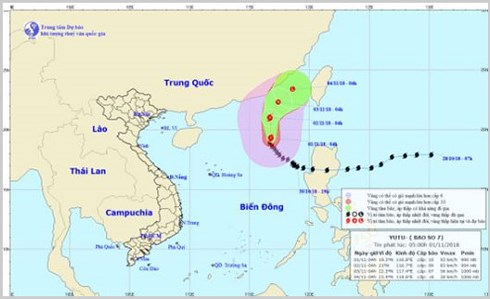 Bão số 7 giật cấp 12 di chuyển theo hướng Bắc