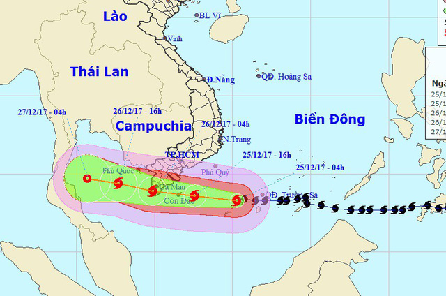 Đêm nay bão số 16 vào đất liền các tỉnh Bà Rịa - Vũng Tàu đến Cà Mau