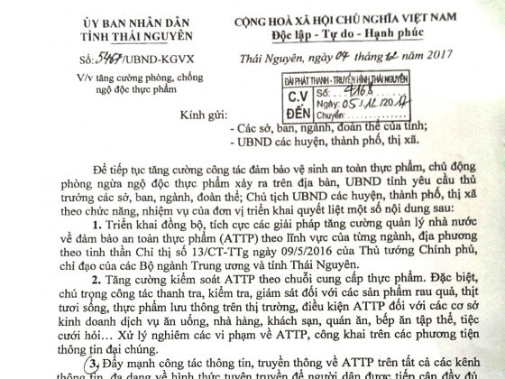 Tiếp tục tăng cường công tác đảm bảo vệ sinh an toàn thực phẩm, chủ động phòng ngừa ngộ độc thực phẩm xảy ra trên địa bàn tỉnh