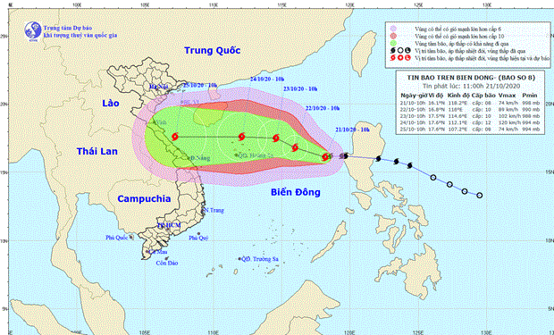 Hồi 10 giờ ngày 21/10 sức gió mạnh nhất vùng gần tâm bão mạnh cấp 8 Hồi 10 giờ ngày 21/10 sức gió mạnh nhất vùng gần tâm bão mạnh cấp 8