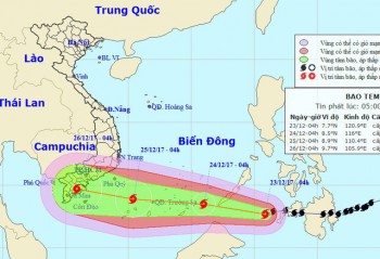 Đêm nay bão Tembin vào Biển Đông