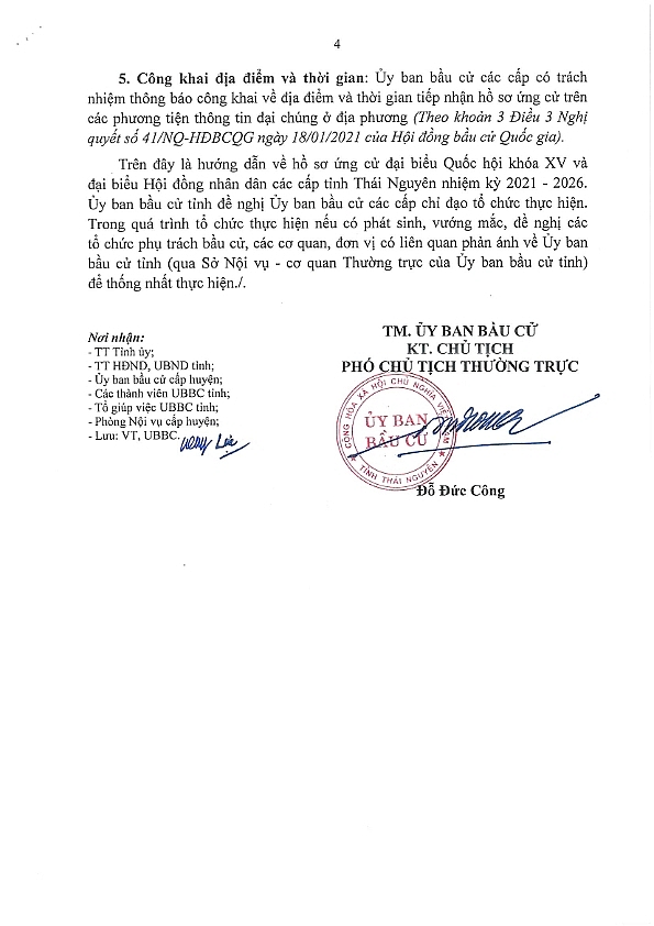 Hướng dẫn về hồ sơ ứng cử ĐBQH khóa XV và đại biểu HĐND các cấp tỉnh Thái Nguyên nhiệm kỳ 2021-2026