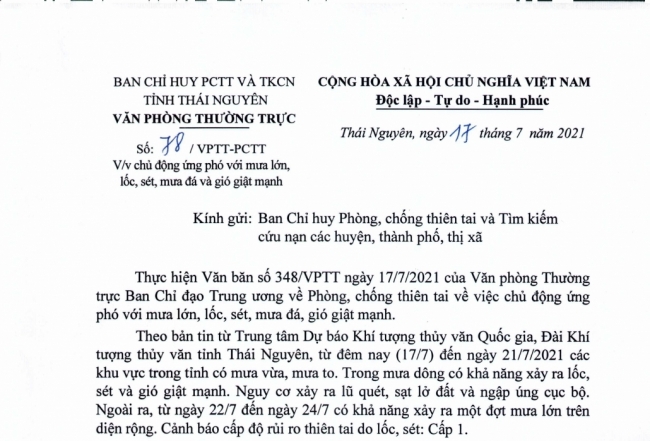 Chủ động ứng phó với mưa lớn, lốc, sét, mưa đá và gió giật mạnh