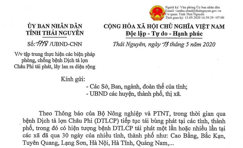 thai nguyen tap trung thuc hien cac bien phap phong chong benh dich ta lon chau phi tai phat lay lan ra dien rong