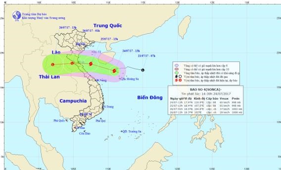 Bão số 4 chuyển hướng về phía Tây mỗi giờ đi được khoảng 15km