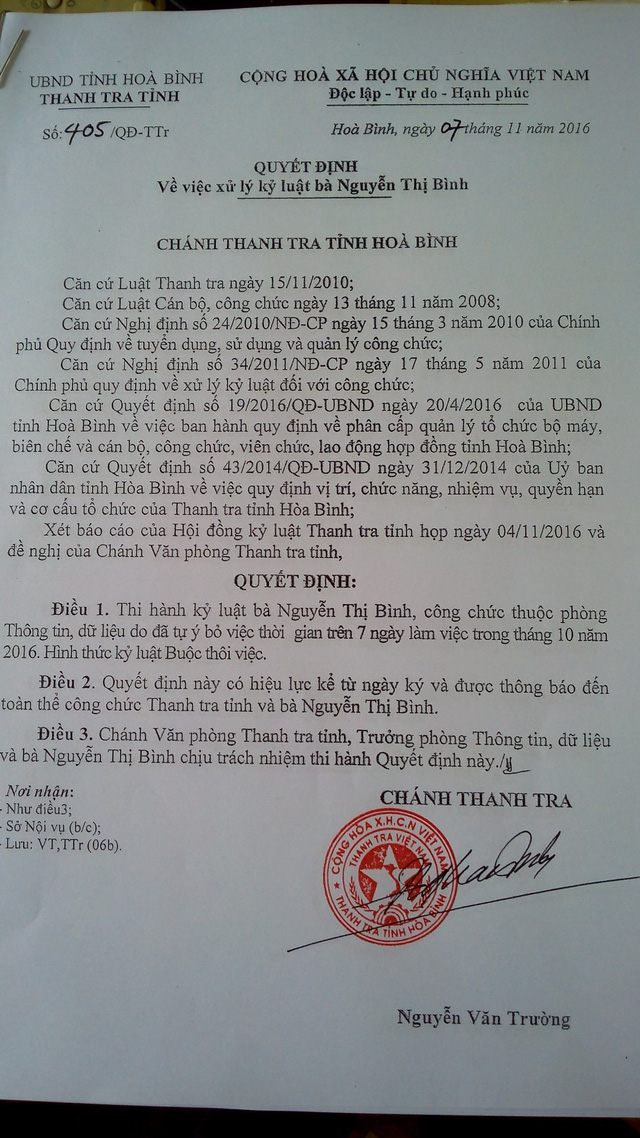 khoi to nu can bo thanh tra tinh bi to lua dao