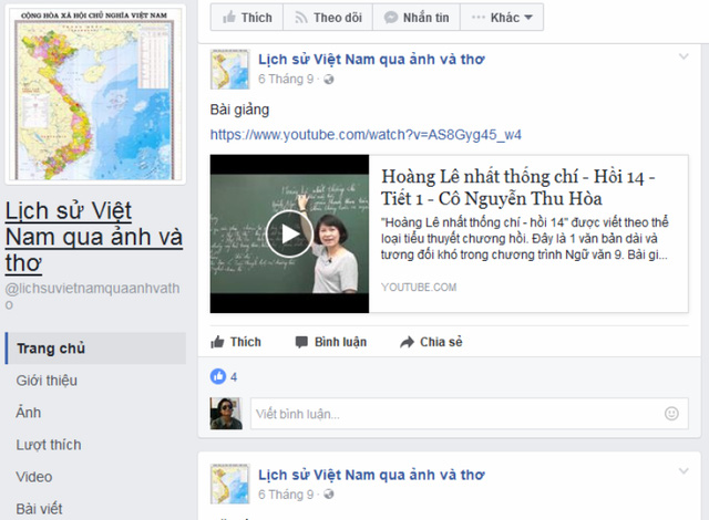 day lich su cho hoc sinh qua facebook